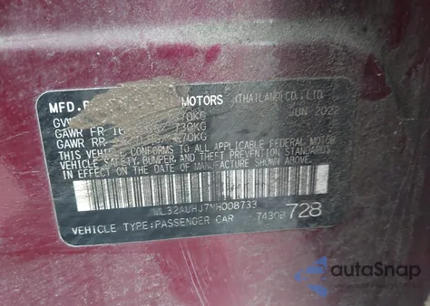 2022 Mitsubishi Mirage Es z USA, uszkodzony, nr VIN ML32AUHJ7NH008733